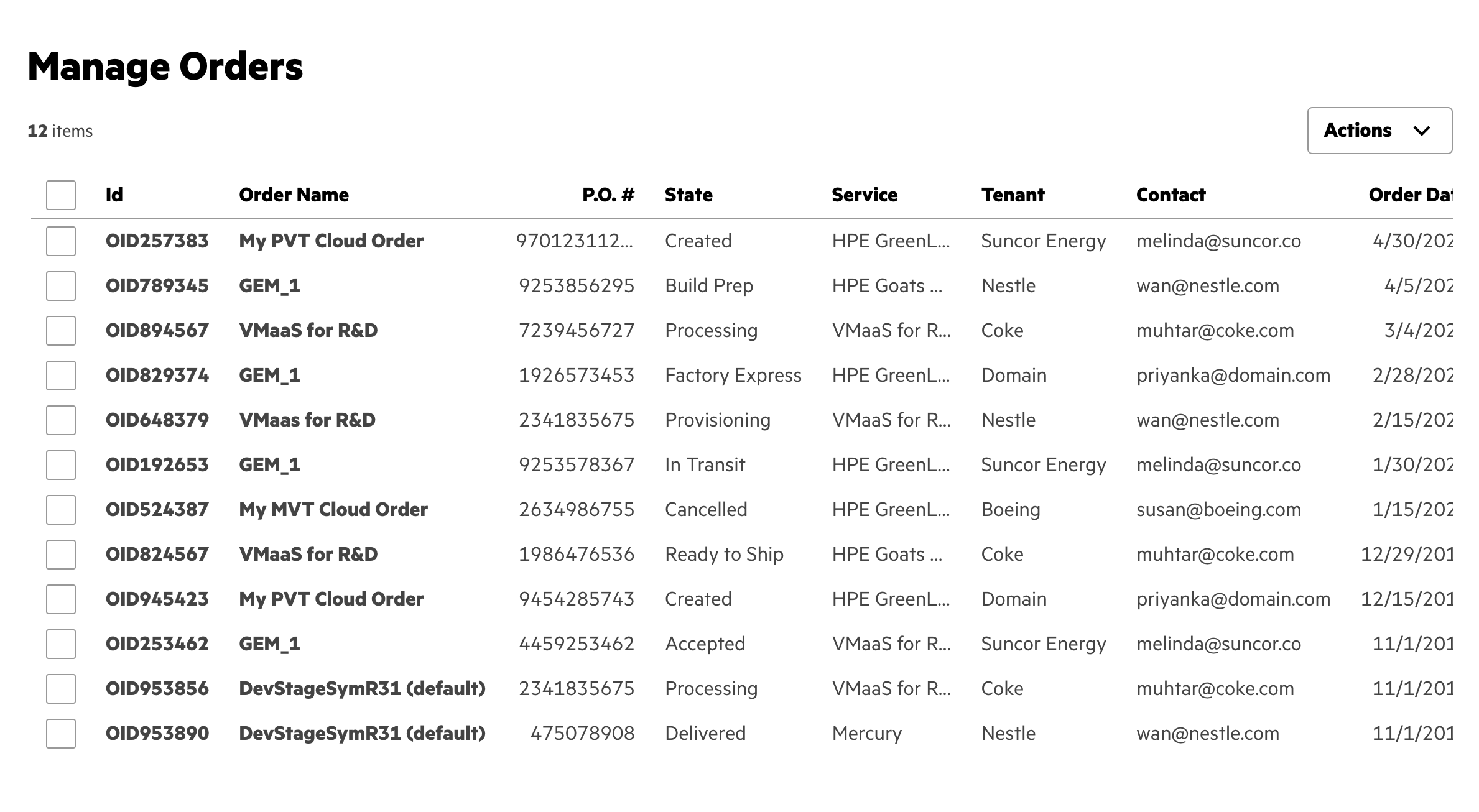 Image depicting an example HPE Design System table implementation.