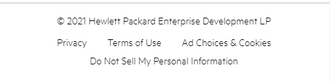 HPE Global Footer which features HPE copyright on the 
far left and navigational elements such as Privacy and Terms of Use on the far 
right.